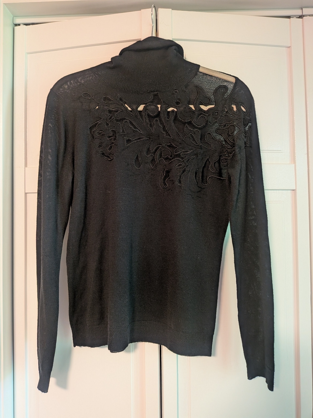 Express Black Turtleneck Sweater with Appliqué Detail